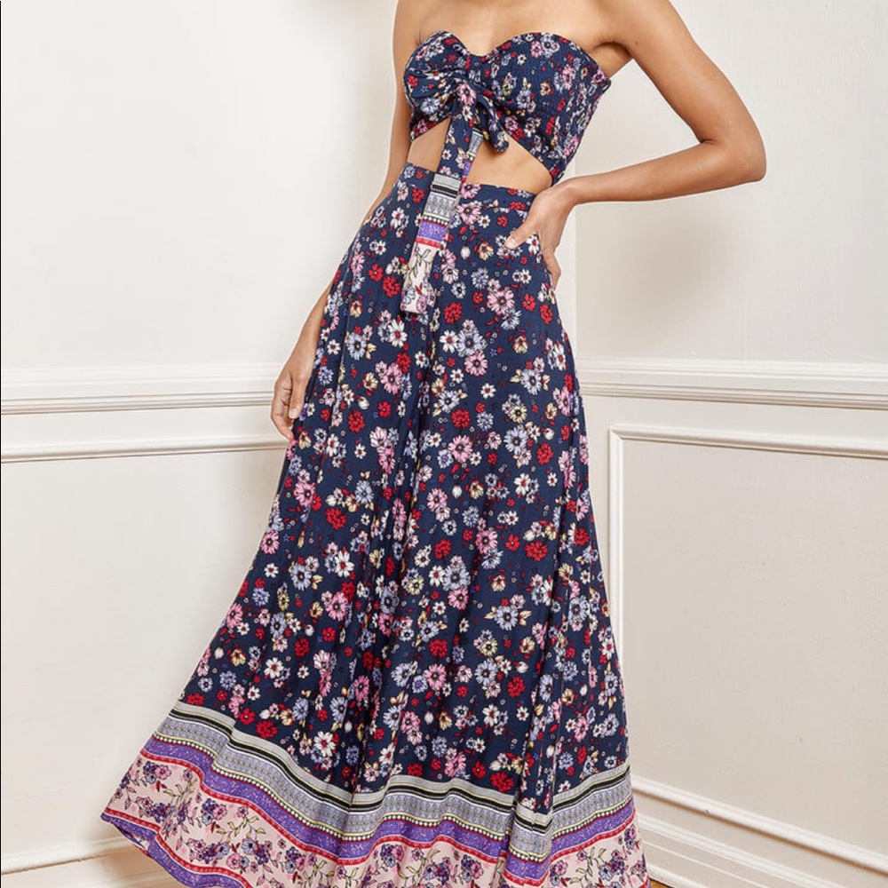 Sunset Fiesta Navy Blue Floral Print Two-Piece
